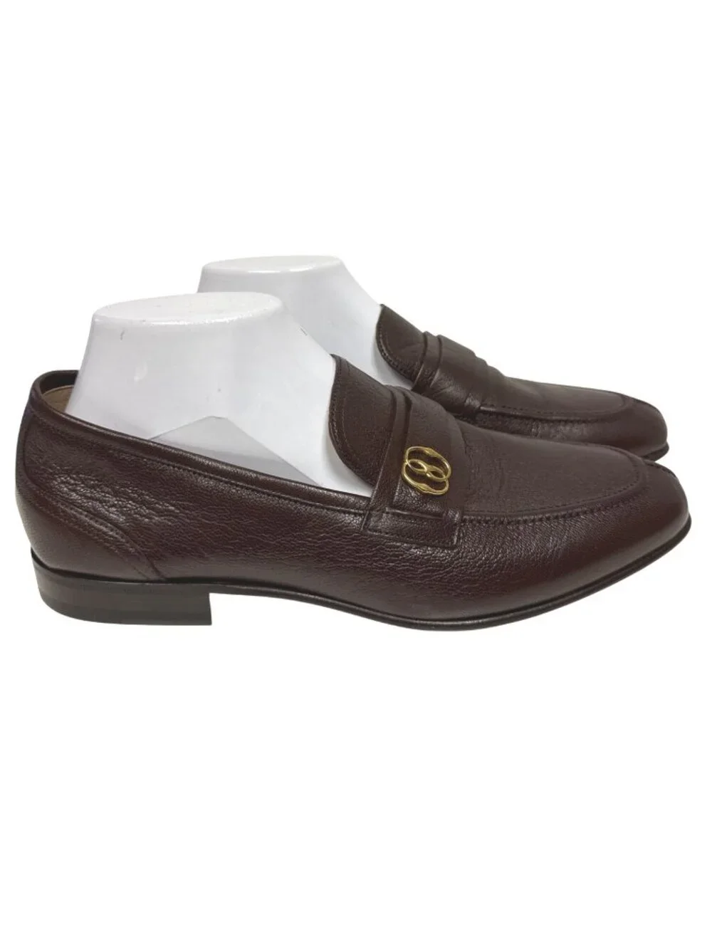 Bally Suisse Men's Brown Pebbled Calf Leather Loafers Gold Logo Size 8 NEW
